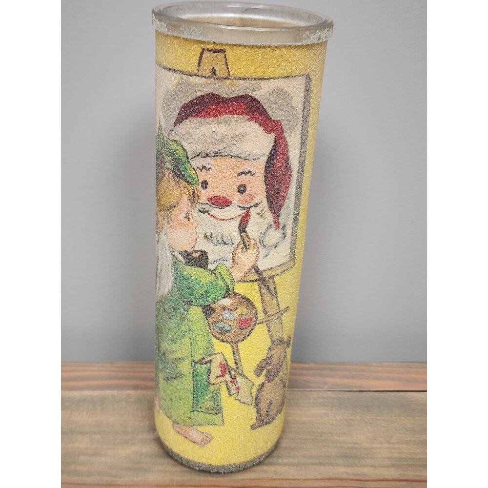 Vintage Christmas Sugar Frosted Pillar Candle Santa Claus 9"